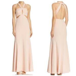 Aidan Mattox Blush Pink Halter Cutout Crepe Gown